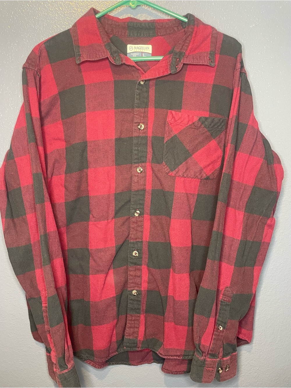 Magellan Outdoors Men's Red and Black Buffalo Plaid Flannel Shirt SKU003
